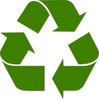 Logotyp som visar att produkten är 100% återvinningsbar i slutet av dess serviceliv.
