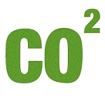 Grön CO2-symbol på en vit bakgrund.